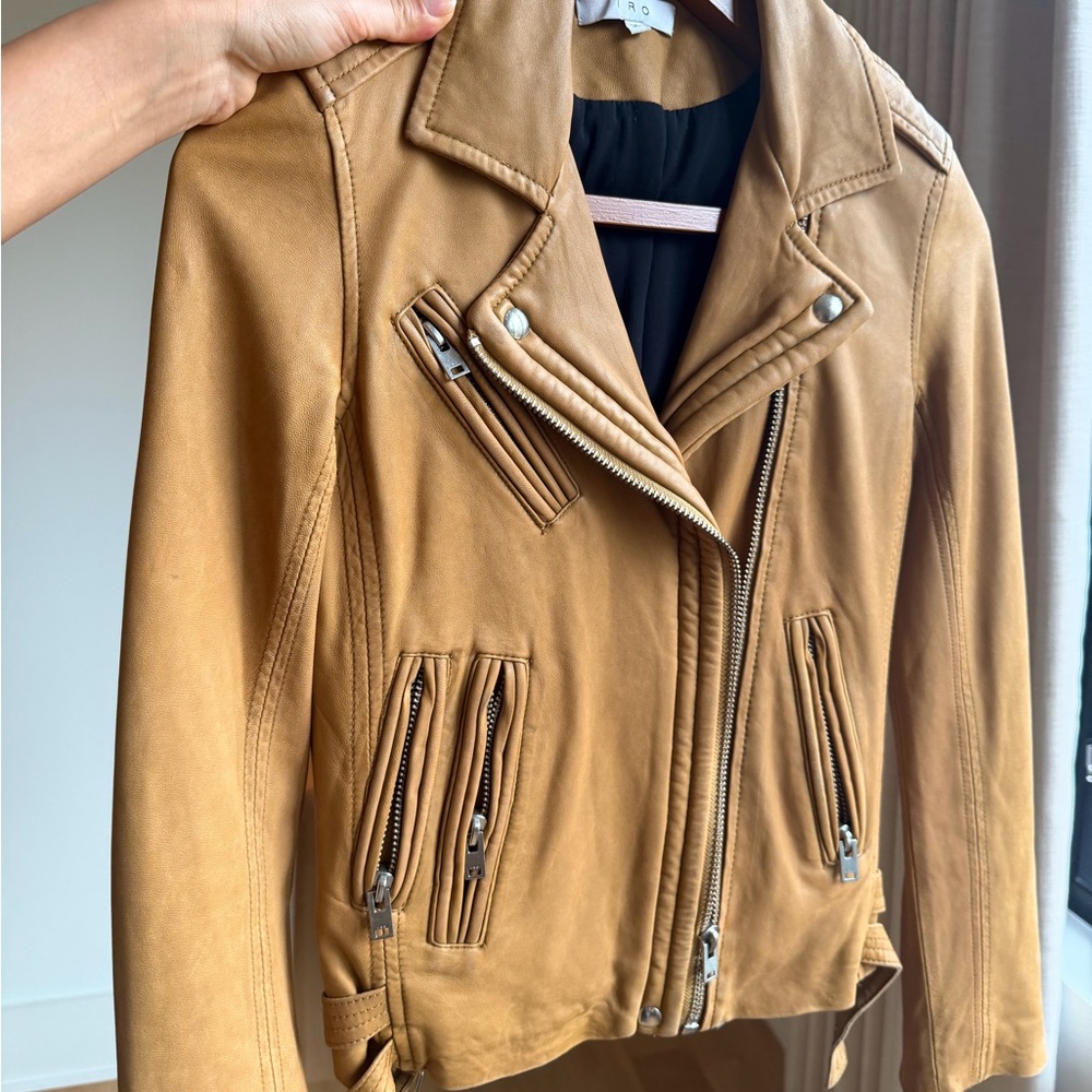 IRO Camel Leather Moto Jacket